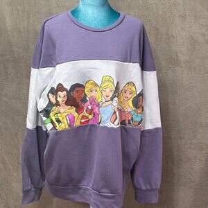 Disney Princess Colorblock Fleece Sweatshirt Purple White Graphic Pullover LG
